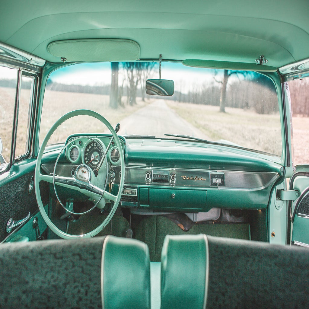 teal interior of car