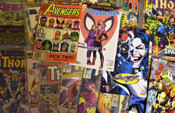 Flatlay of marvel comic books from the past