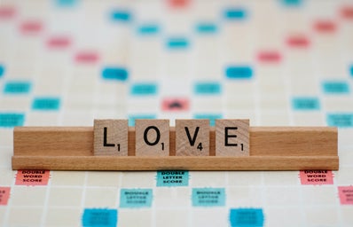 Scrabble tiles that spell out love