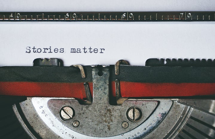 close up of a typewriter with stories matter