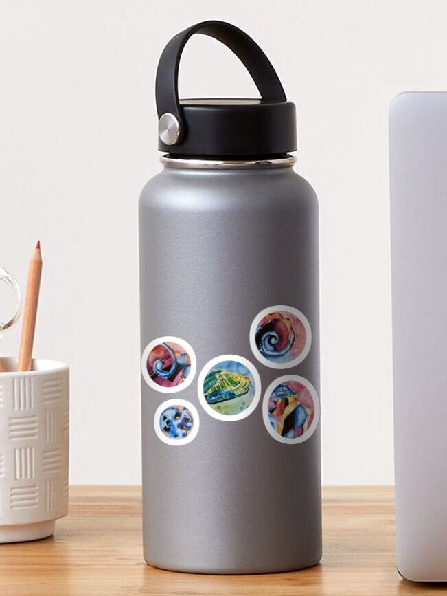 redbubble stickers on water bottle