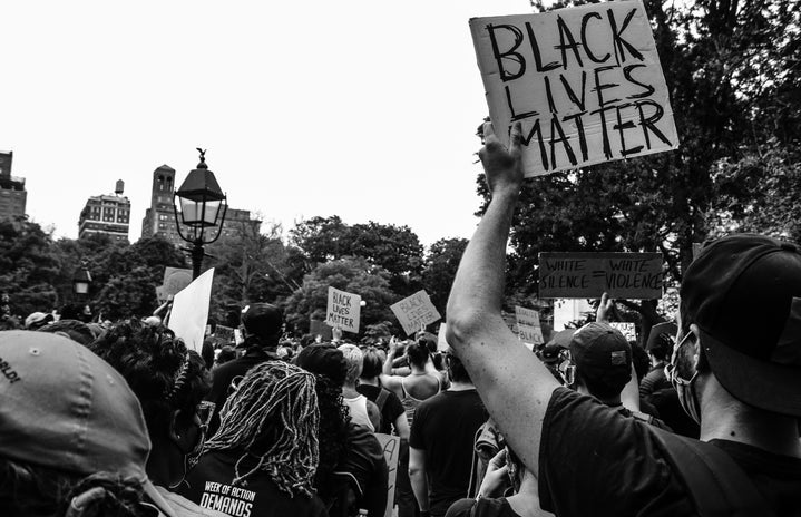 greyscale photo of a Black Lives Matter protest