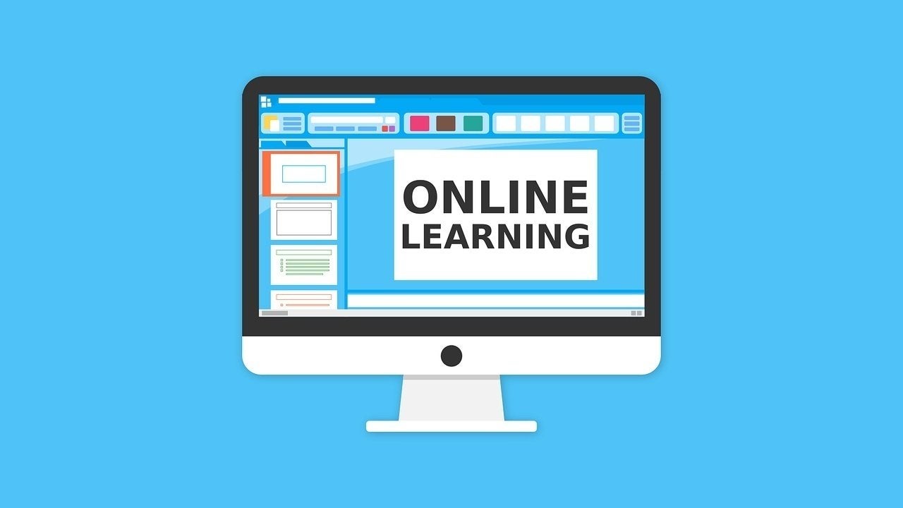 clipart of a computer that says "online learning"