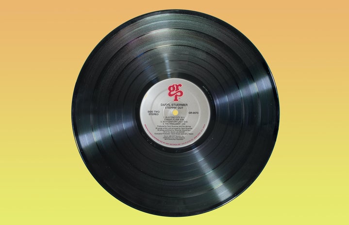 vinyl record on yellow background