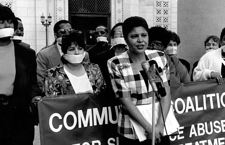 older picture of karen bass speaking out against oppression