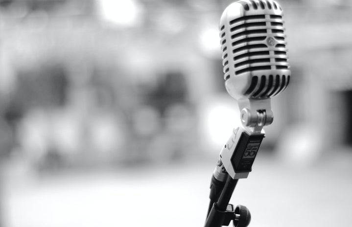 black and white photo with microphone