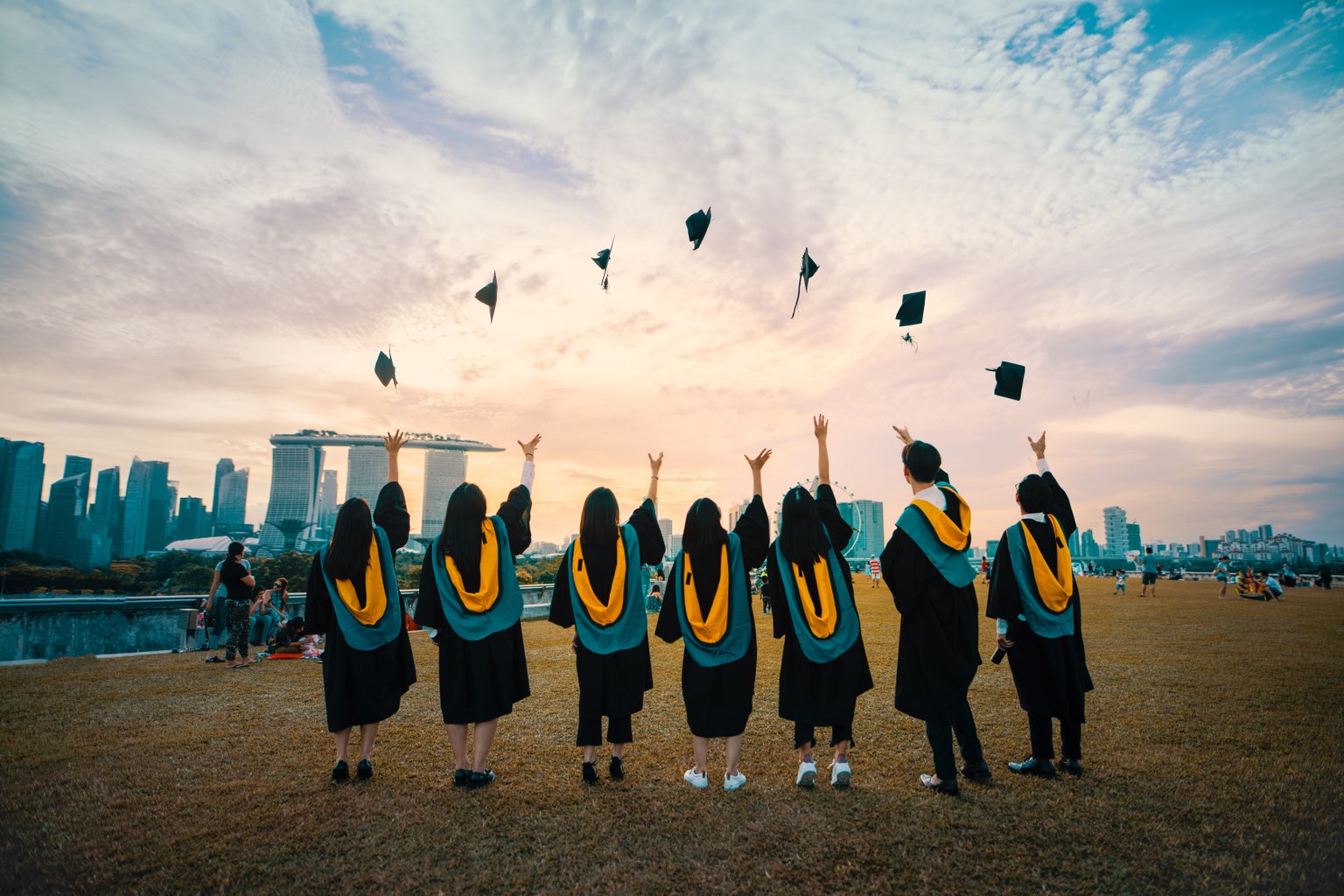 graduation, sun, grass