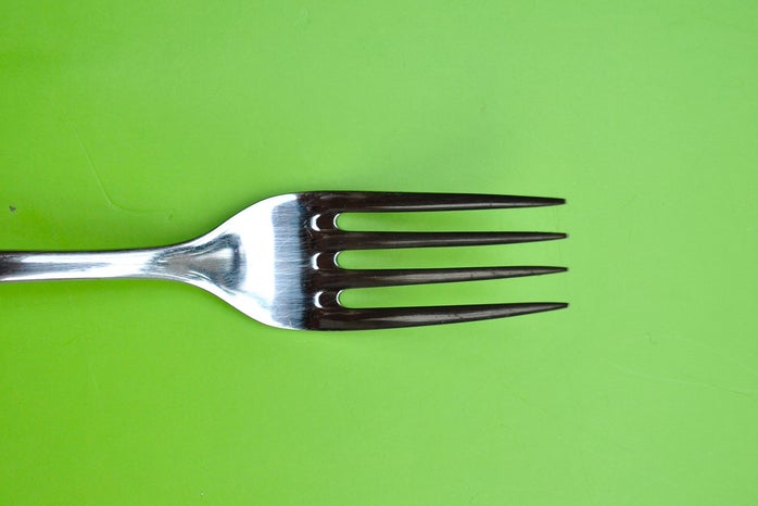 fork in front of green background