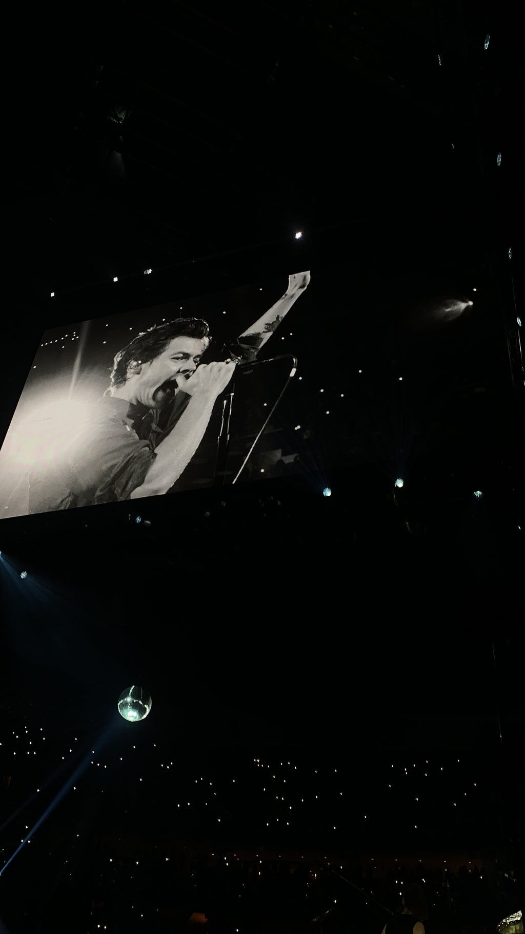 harry styles on monitor singing