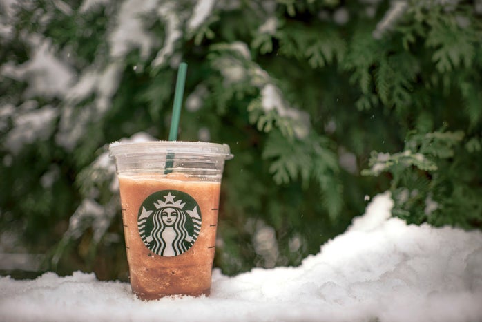 starbucks drink in the snow