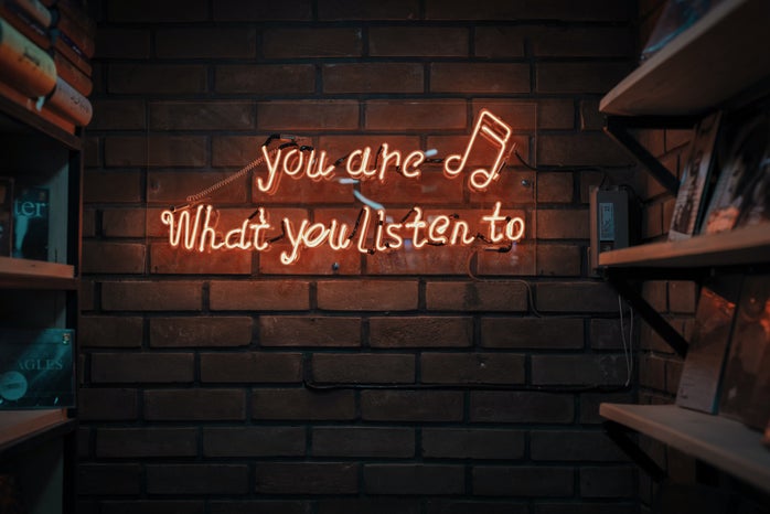 Red text neon light sign
