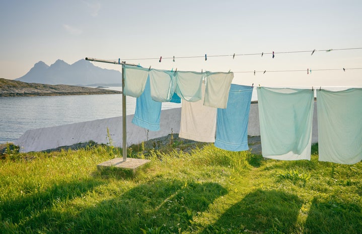 towels hanging on outdoor clothes line