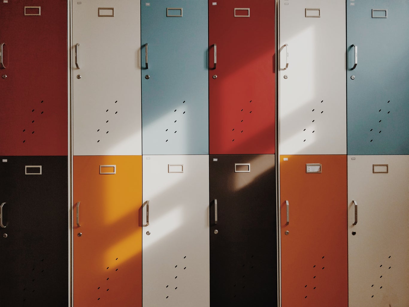 A collection of half lockers of different colours
