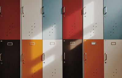 A collection of half lockers of different colours