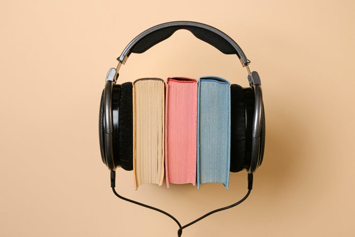 black headphones and book