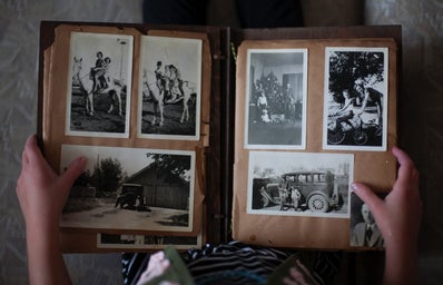 photo album of black and white photographs