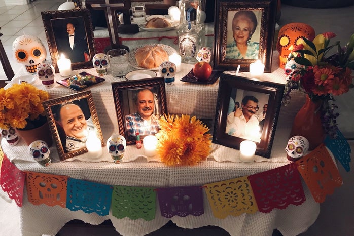 This is a photo that chapter member Claudia Galindo took of her family\'s decorations for Día de los Muertos.