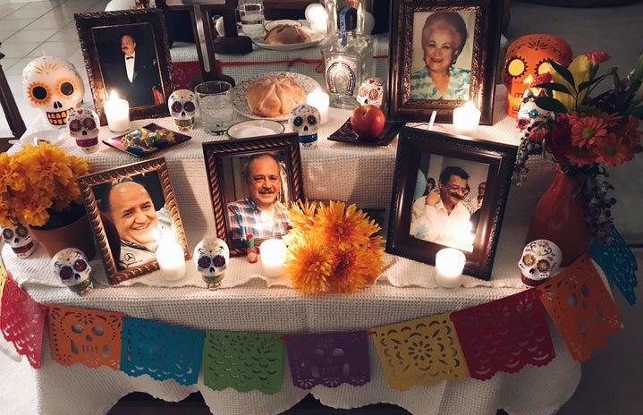 This is a photo that chapter member Claudia Galindo took of her family\'s decorations for Día de los Muertos.