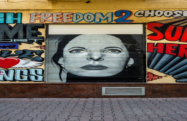 Graffiti art showing Marina Abramovic in Novi Sad, Serbia