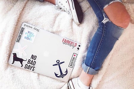 laptop jeans ripped study school