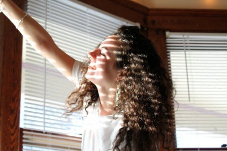 girl blinds sun happy bracelets smiling