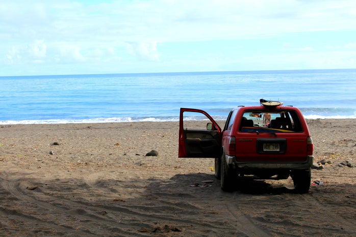 hawaii jeep surf board beach