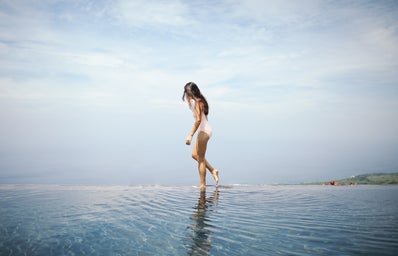 summer girl hawaii swimsuit walking water cool high res version