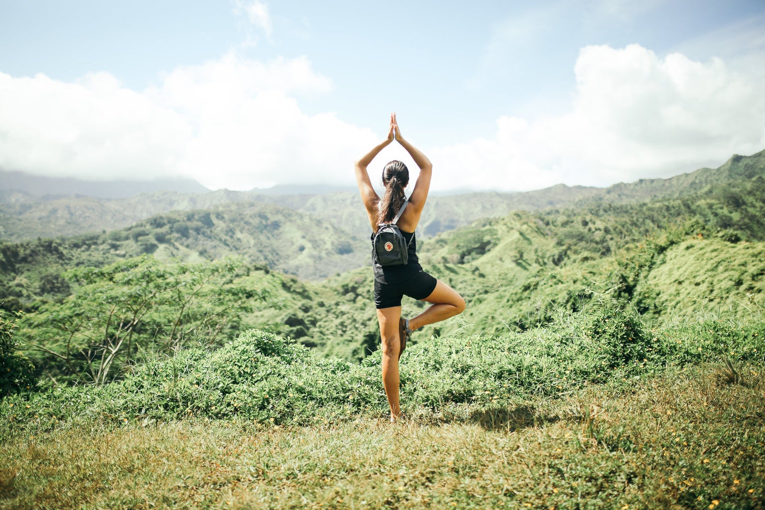 summer girl hawaii yoga hiking exercise view high res version