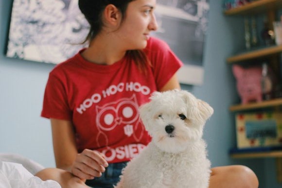 Girl In Iu Hoosiers Shirt With Dog