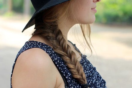 Girl Braid Hat Profile Close Up