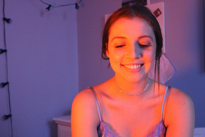 Anna Schultz-Girl Smiling In Bed Mood Lighting
