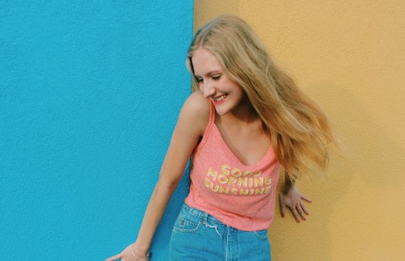Anna Schultz-Girl Laughing Good Morning Sunshine Yellow And Blue Wall