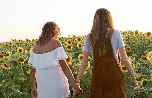 Maria Scheller-Friends Holding Hands Sunflower Field Dresses Summer