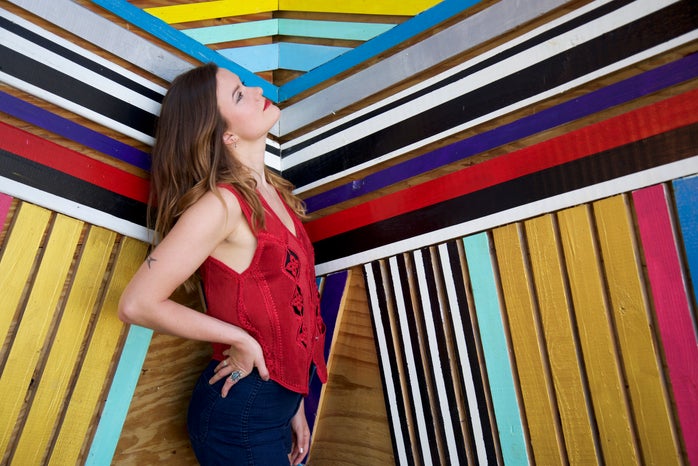 Lindsay Thompson-Mural Wall Art Girl Miami Colorful Posing