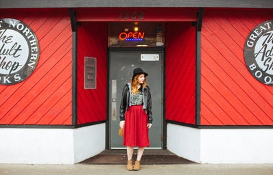 Red Building Band Tee And Red Skirt
