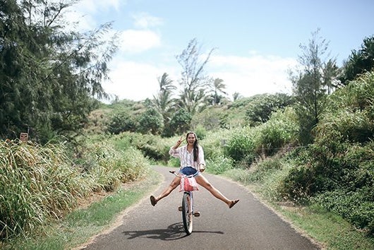 Hawaii Girl Happy Biking Fun Peace
