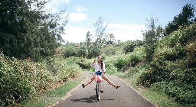 Hawaii Girl Happy Biking Fun Peace