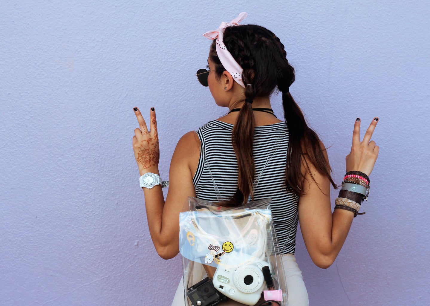 Girl With Peace Pigtails Sign Back