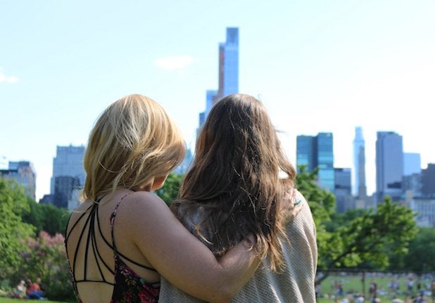 The Lalatwo Friends Looking At City Skyline