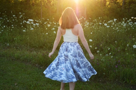 Girl In Porcelain Print Skirt In Feild 5