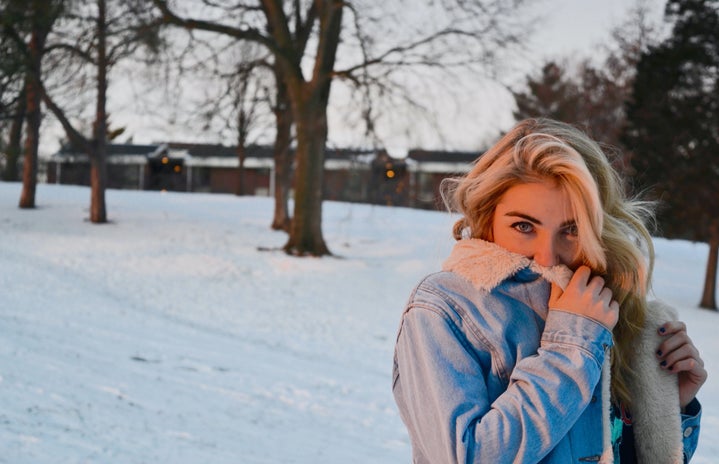 Girl In Snow With Jean Jacket