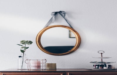Oval Brown Wooden Framed Hanging Mirror