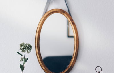 Oval Brown Wooden Framed Hanging Mirror