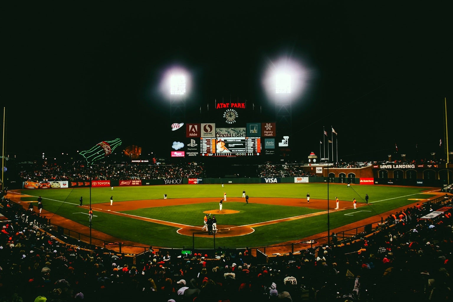 baseball stadium at night