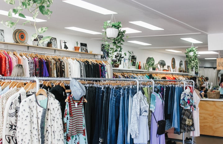 A picture of clothes on racks at a clothing store