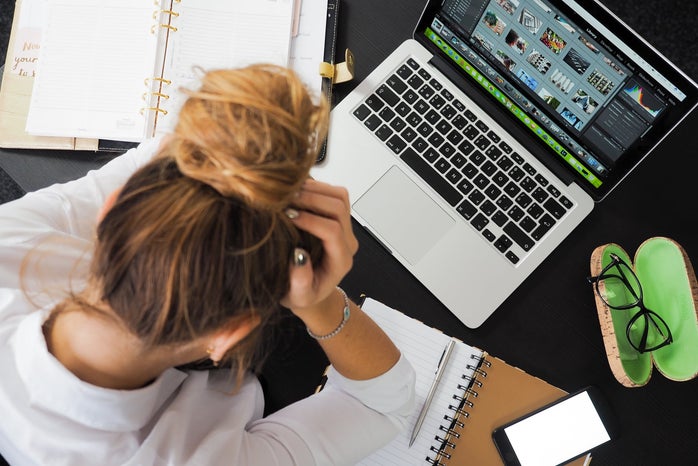 girl stressed at computer