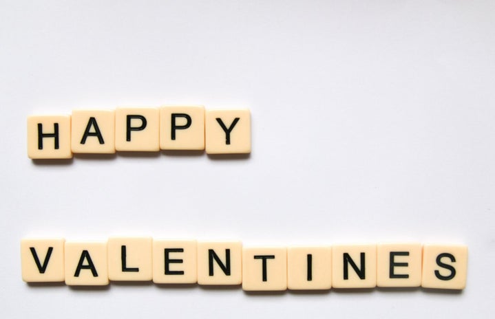 Happy Valentine’s Spelled out using Scrabble pieces