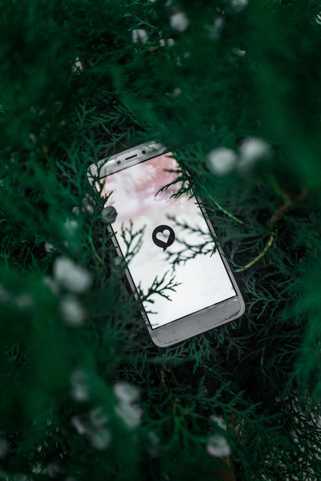 white phone with heart shown in the grass