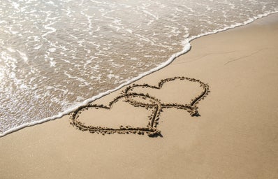 two hearts in sand on a beach