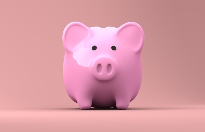 Pink piggy bank with pink background